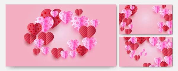 Valentijn Red Pink Papercut Stijl Design Achtergrond — Stockvector