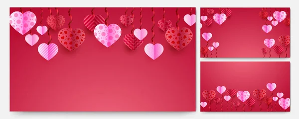 Happy Valentine Day Red Pink Papercut Style Background — стоковий вектор