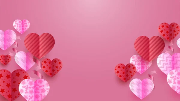 Szczęśliwe Walentynki Red Pink Papercut Styl Tła — Wektor stockowy