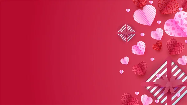 Gelukkige Valentijnsdag Red Pink Papercut Stijl Ontwerp Achtergrond — Stockvector