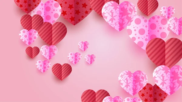 Valentine Red Pink Papercut Style Fond Conception — Image vectorielle