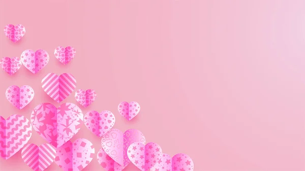 Gelukkige Valentijnsdag Pink Papercut Stijl Design Achtergrond — Stockvector