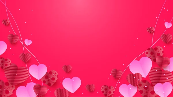 Gelukkige Valentijnsdag Red Pink Papercut Stijl Ontwerp Achtergrond — Stockvector