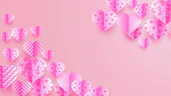 Szczęśliwe Walentynki Pink Papercut Styl Tła — Wektor stockowy
