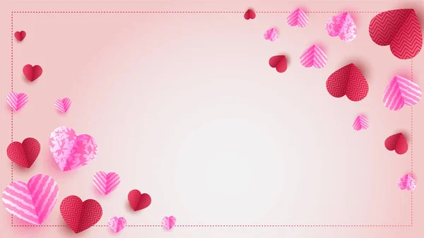 Felice Giorno San Valentino Rosso Rosa Taglio Carta Stile Design — Vettoriale Stock