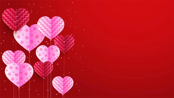 Dia Dos Namorados Bonito Vermelho Rosa Papercut Estilo Design Fundo — Vetor de Stock
