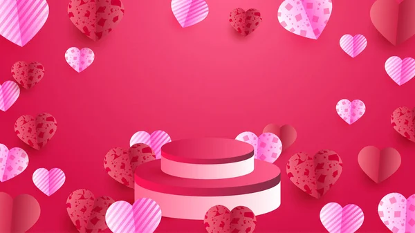Joyeuse Saint Valentin Rouge Rose Papercut Style Fond Conception — Image vectorielle