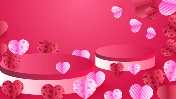 Joyeuse Saint Valentin Rouge Rose Papercut Style Fond Conception — Image vectorielle