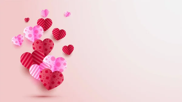 Amor Dia Dos Namorados Vermelho Rosa Papercut Estilo Fundo Design — Vetor de Stock