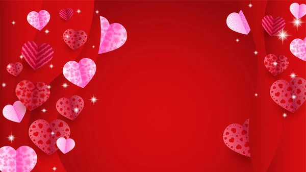 Piękne Walentynki Red Pink Papercut Styl Tła — Wektor stockowy