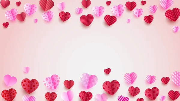 Happy Valentine Day Red Pink Papercut Style Design Background — Stock Vector