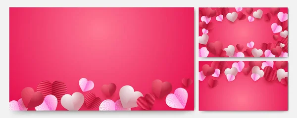Valentinstag Liebe Herz Banner Hintergrund Valentinstag Red Pink Papercut Design — Stockvektor