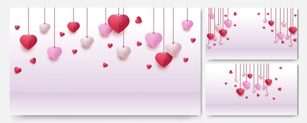 Valentin Nap Szerelem Szív Banner Háttér Lovely Red Pink Papercut — Stock Vector