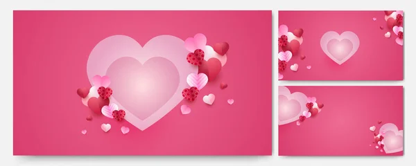 Valentijnsdag Liefde Hart Banner Achtergrond Valentijnsdag Red Pink Papercut Stijl — Stockvector