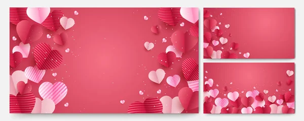 Valentine Day Love Heart Banner Background Saint Valentin Papercut Rouge — Image vectorielle