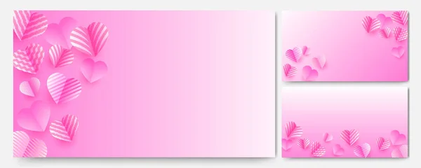 Valentijnsdag Liefde Hart Banner Achtergrond Mooie Glow Pink Papercut Stijl — Stockvector