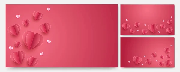 情人节爱心横幅背景 情人节红纸风格的设计背景 — 图库矢量图片