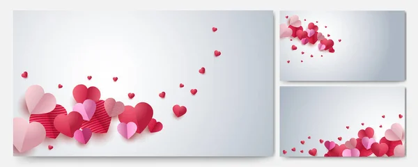Valentine Day Love Heart Banner Background Valentine Red Papercut Style — Image vectorielle