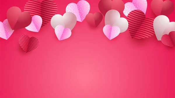 Valentinstag Liebe Herz Banner Hintergrund Valentinstag Red Pink Papercut Design — Stockvektor