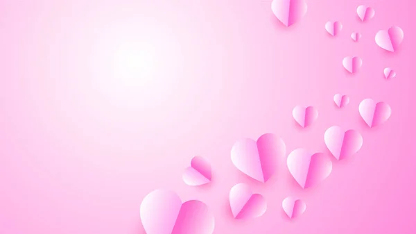 Valentýn Láska Srdce Prapor Pozadí Krásné Záře Růžový Papír Styl — Stockový vektor