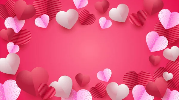 Valentinstag Liebe Herz Banner Hintergrund Valentinstag Red Pink Papercut Design — Stockvektor