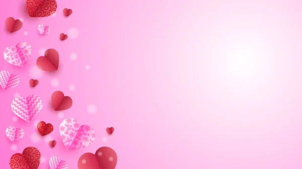 Alla Hjärtans Dag Kärlek Hjärta Banner Bakgrund Härlig Röd Rosa — Stock vektor