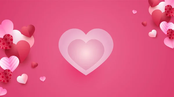 Walentynki Miłość Serce Sztandar Tle Walentynki Red Pink Papercut Styl — Wektor stockowy