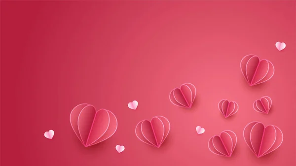 Valentine Day Love Heart Banner Background Saint Valentin Papercut Rouge — Image vectorielle