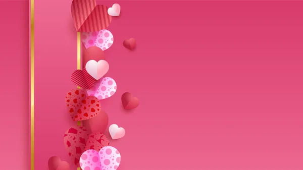 Valentýn Láska Srdce Prapor Pozadí Valentýn Luxusní Red Pink Papercut — Stockový vektor