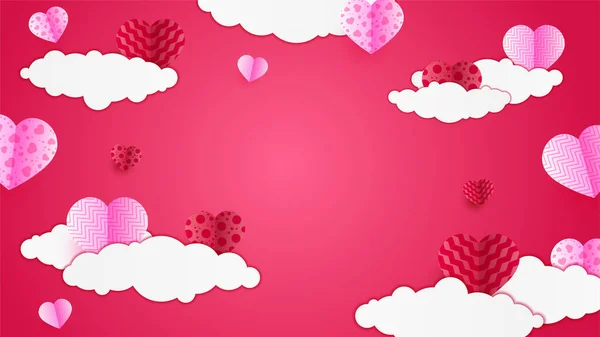 Valentine Day Red Pink Papercut Style Design Background — Stock Vector
