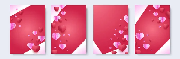 Cartazes Conceituais Dia Dos Namorados Ilustração Vetorial Corações Papel Vermelho — Vetor de Stock