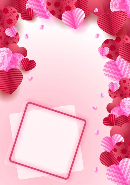 Valentinstag Konzept Plakat Hintergrund Vektorillustration Rote Und Rosa Papierherzen Mit — Stockvektor