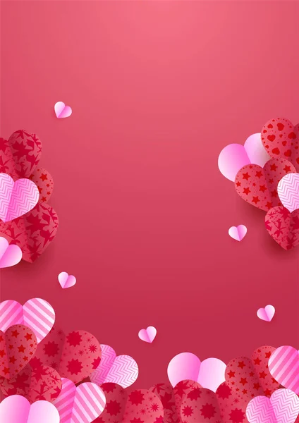 Valentijnsdag Concept Poster Achtergrond Vector Illustratie Rood Roze Papieren Hartjes — Stockvector
