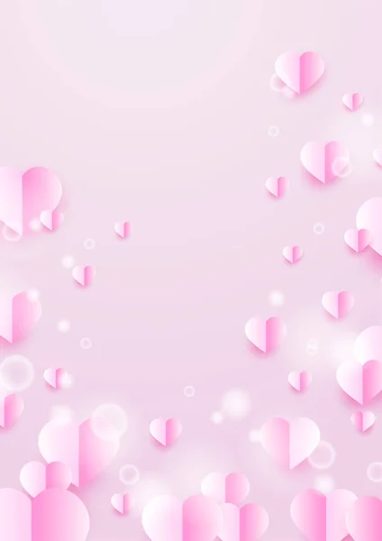 情人节概念海报背景 矢量图解 3D红色和粉色纸心与几何背景的框架 可爱的爱情销售横幅或贺卡 — 图库矢量图片
