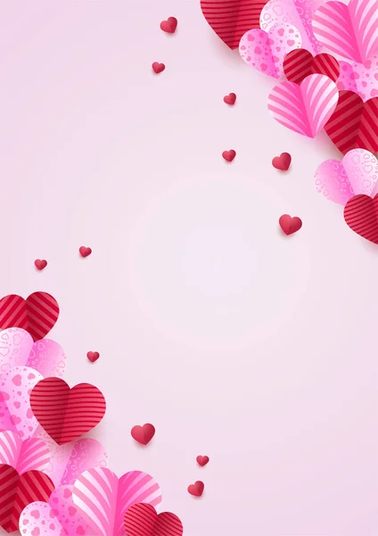 Valentinstag Konzept Plakat Hintergrund Vektorillustration Rote Und Rosa Papierherzen Mit — Stockvektor