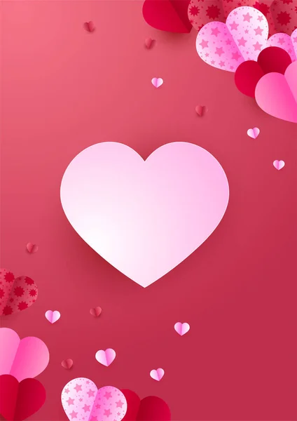 Valentijnsdag Concept Poster Achtergrond Vector Illustratie Rood Roze Papieren Hartjes — Stockvector