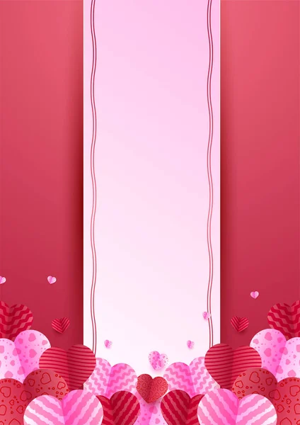 San Valentino Red Papercut Style Love Card Design Background Design — Vettoriale Stock