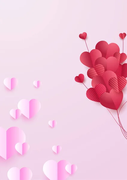 Doux Beau Rouge Rose Style Papercut Fond Conception Carte Amour — Image vectorielle