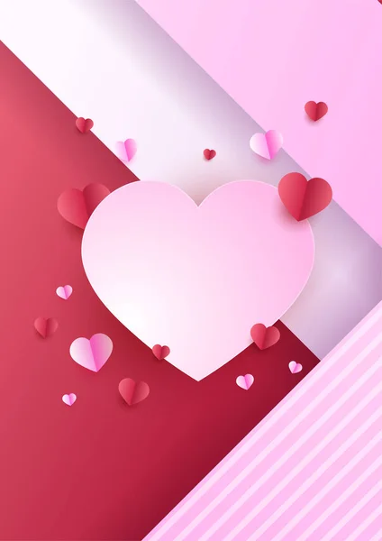庆祝情人节红粉纸片风格爱心卡设计背景 — 图库矢量图片