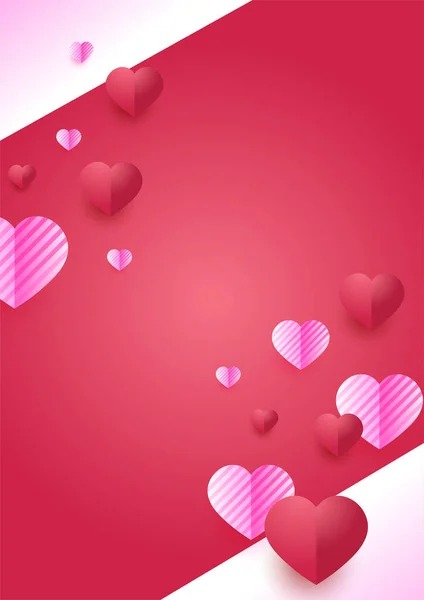 Valentinstag Konzept Plakat Hintergrund Vektorillustration Rote Und Rosa Papierherzen Mit — Stockvektor