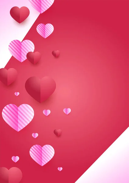 Valentijnsdag Concept Poster Achtergrond Vector Illustratie Rood Roze Papieren Hartjes — Stockvector