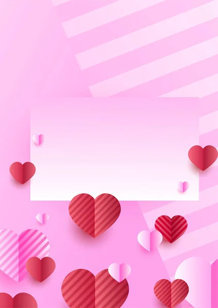 Valentijnsdag Concept Poster Achtergrond Vector Illustratie Rood Roze Papieren Hartjes — Stockvector