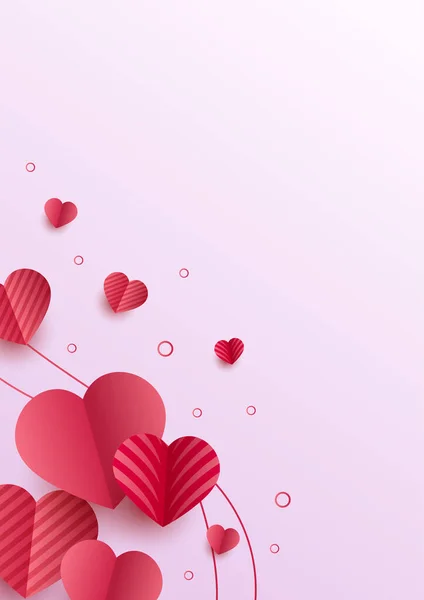 Coração Elegante Red Papercut Estilo Love Card Design Fundo — Vetor de Stock