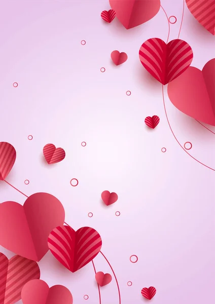 Coração Elegante Red Papercut Estilo Love Card Design Fundo Design — Vetor de Stock