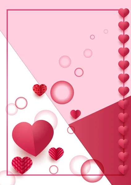 Stylish Heart Red Pink Papercut Style Love Card Design Background — Stock Vector