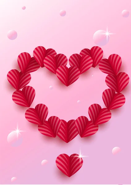 Valentinstag Rot Rosa Papercut Stil Liebe Karte Design Hintergrund — Stockvektor