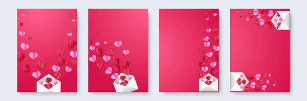 Precioso Sobre Rojo Rosa Estilo Papercut Amor Tarjeta Diseño Fondo — Vector de stock