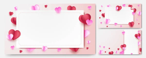 Papel San Valentín Rojo Rosa Estilo Papercut Fondo Diseño Tarjeta — Vector de stock