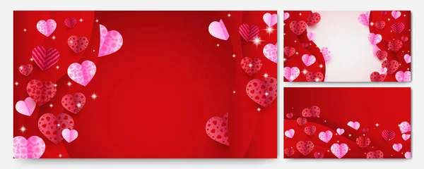 День Святого Валентина Червоний Рожевий Паперовий Дизайн Карти Кохання Дизайн — стоковий вектор