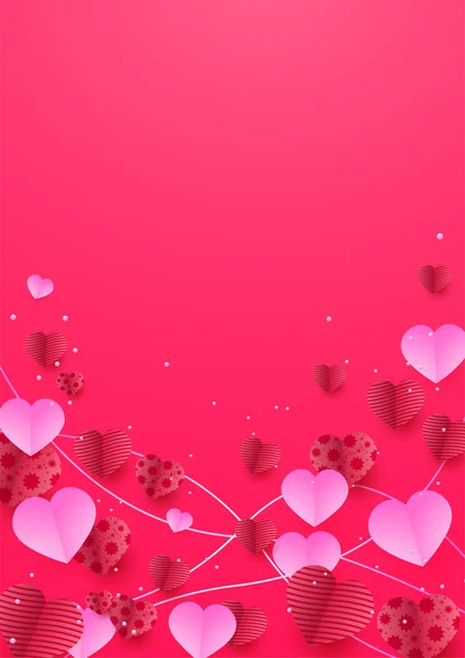 Valentýn Červená Růžová Papercut Styl Láska Karta Design Pozadí — Stockový vektor
